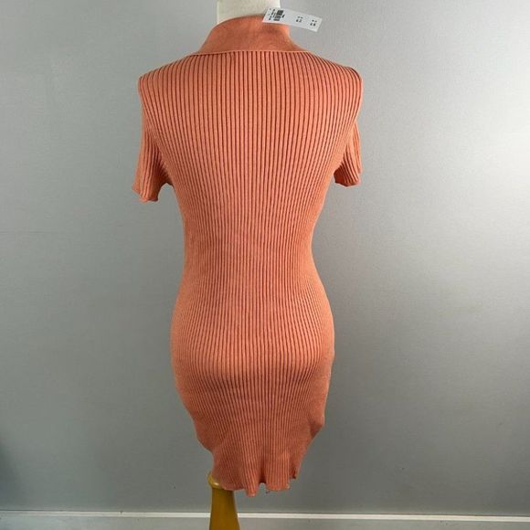 NWT ABERCROMBIE & FITCH V Orange Neck Ribbed Mini Dress (S) - Picture 5 of 8